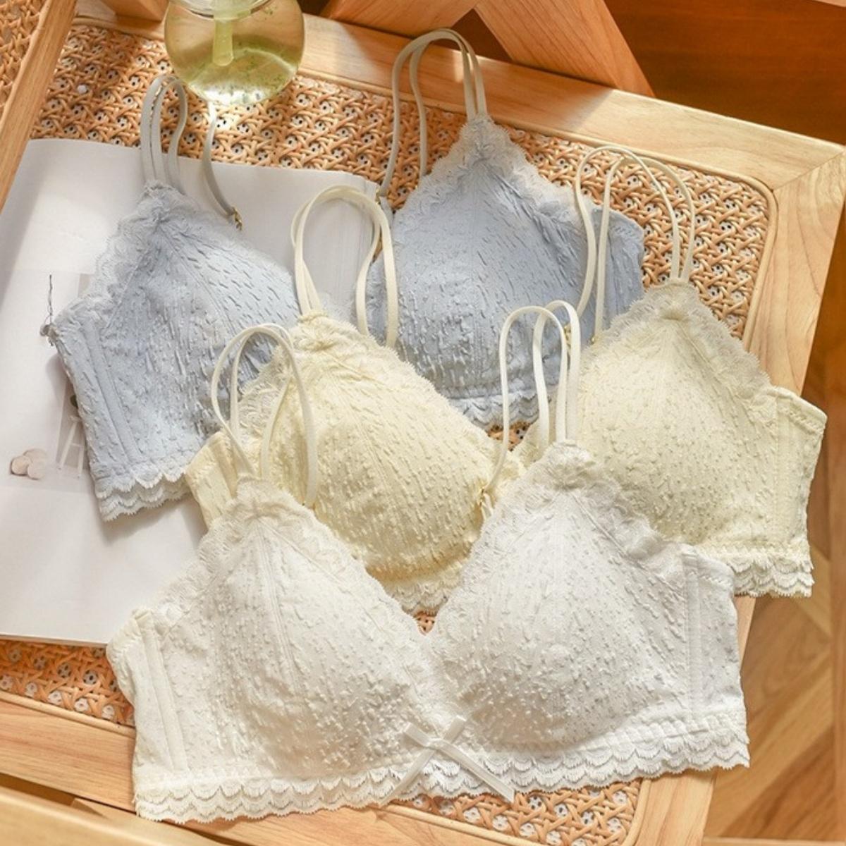 Girly Lace Bowชุดชั้นในไร้สายเต้านมเล็กPush Upภาษาฝรั่งเศสคำสามเหลี่ยมคัพBra ny100