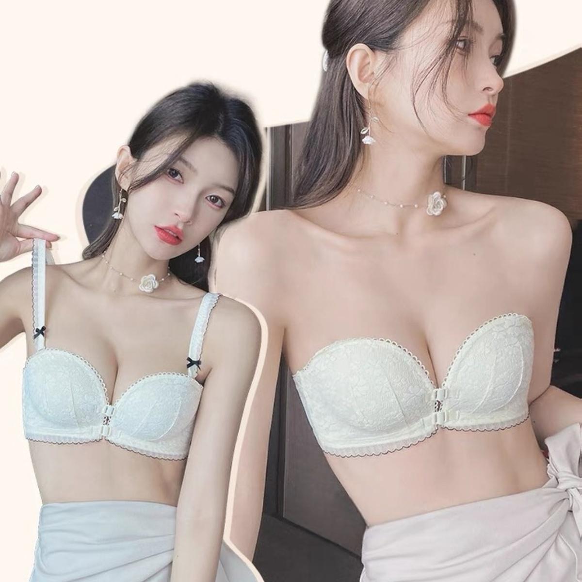ชุดชั้นในสไตล์กระดุมหน้า หลังสวย ผู้หญิงอกเล็กดันดูใหญ่ขึ้น ไร้สาย บราเซ็กซี่ LNY82 Lady Women Clothing เสื้อผ้า