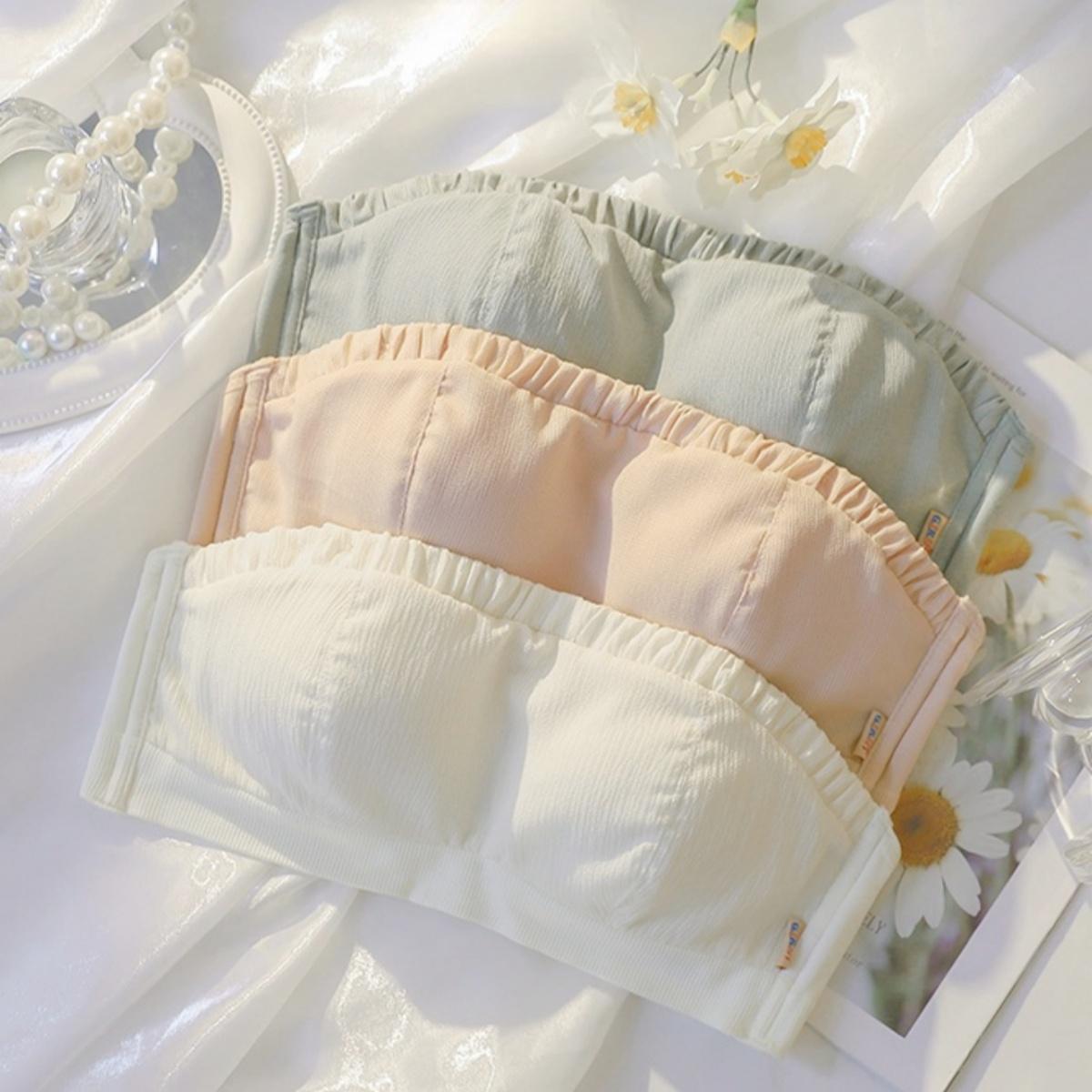 บราไร้โครงดันทรงกันลื่น girly ผ้าฝ้ายบางน่ารัก 0.5 ny074 Lady ผู้หญิง