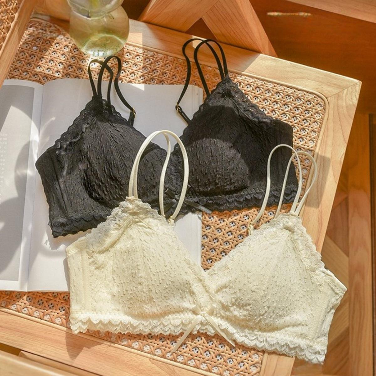 Girly Lace Bowชุดชั้นในไร้สายเต้านมเล็กPush Upภาษาฝรั่งเศสคำสามเหลี่ยมคัพBra ny100