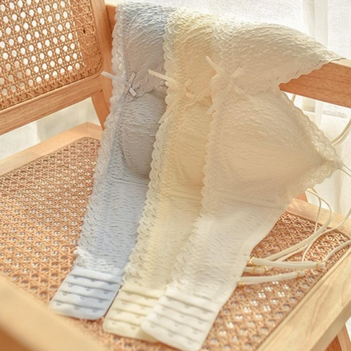 Girly Lace Bowชุดชั้นในไร้สายเต้านมเล็กPush Upภาษาฝรั่งเศสคำสามเหลี่ยมคัพBra   ny100