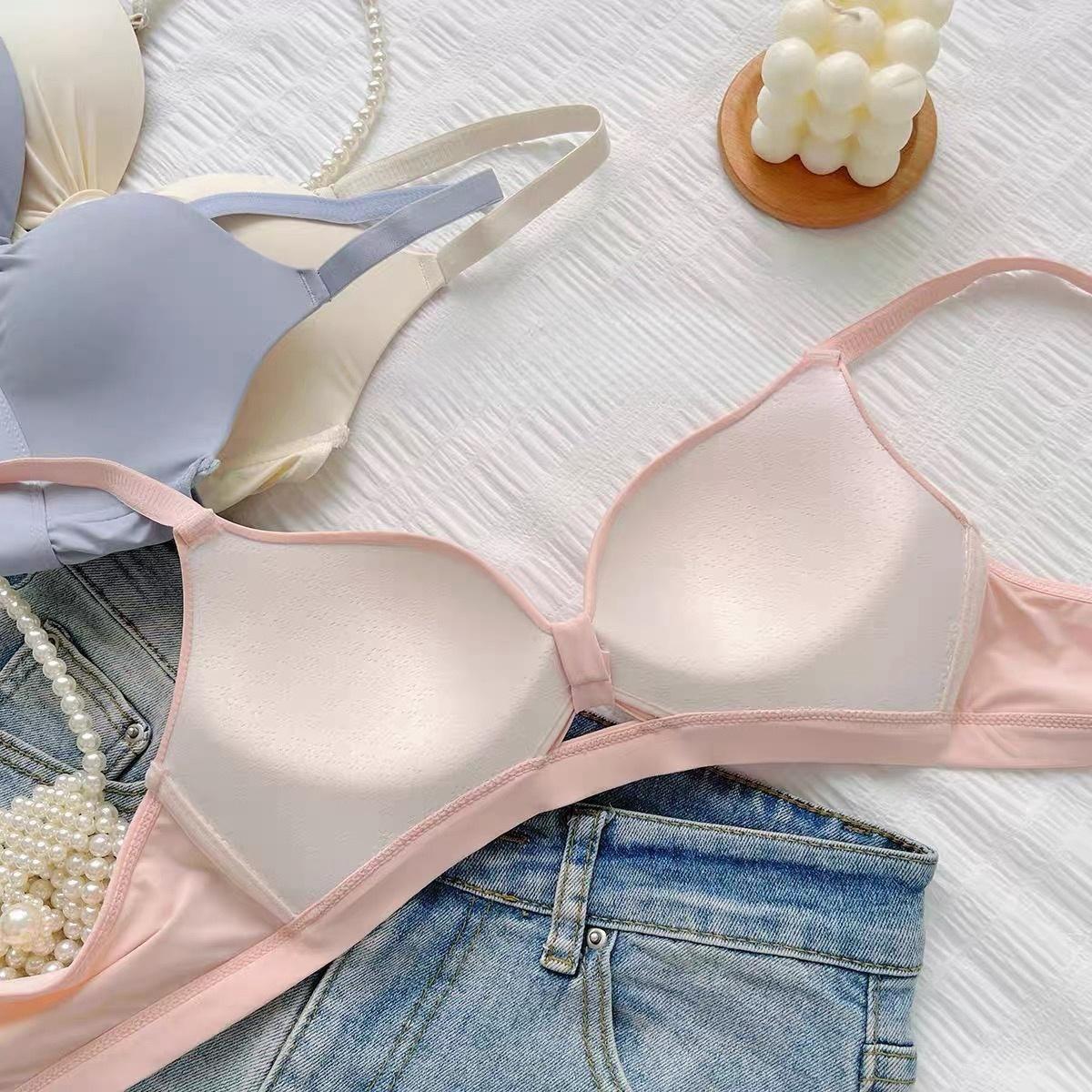 ผู้หญิงฤดูร้อนบางหน้าอกเล็ก Gathering และขยายสีทึบไร้สาย Breathable Bra  ny112 Clothing Women เสื้อผ้า บรา