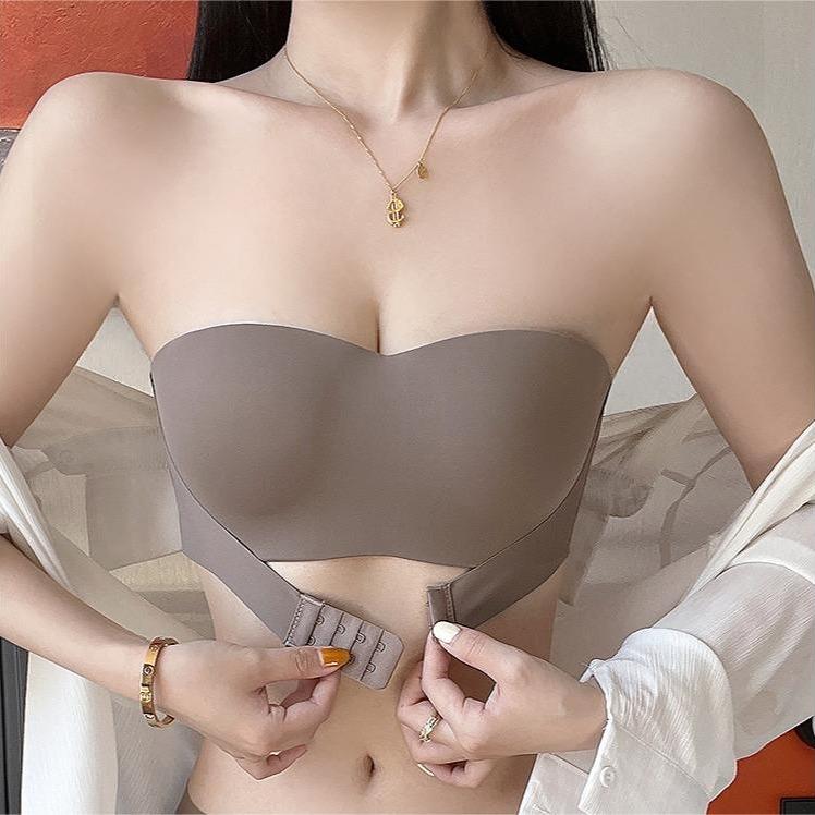 ปุ่มด้านหน้าชุดชั้นในที่ไม่มีสายหนังผู้หญิง Push-Up Bra ไร้รอยต่อฤดูร้อนบางชุดชั้นในที่มองไม่เห็น ny085 Clothing Women เสื้อผ้า ฟองน้ำ