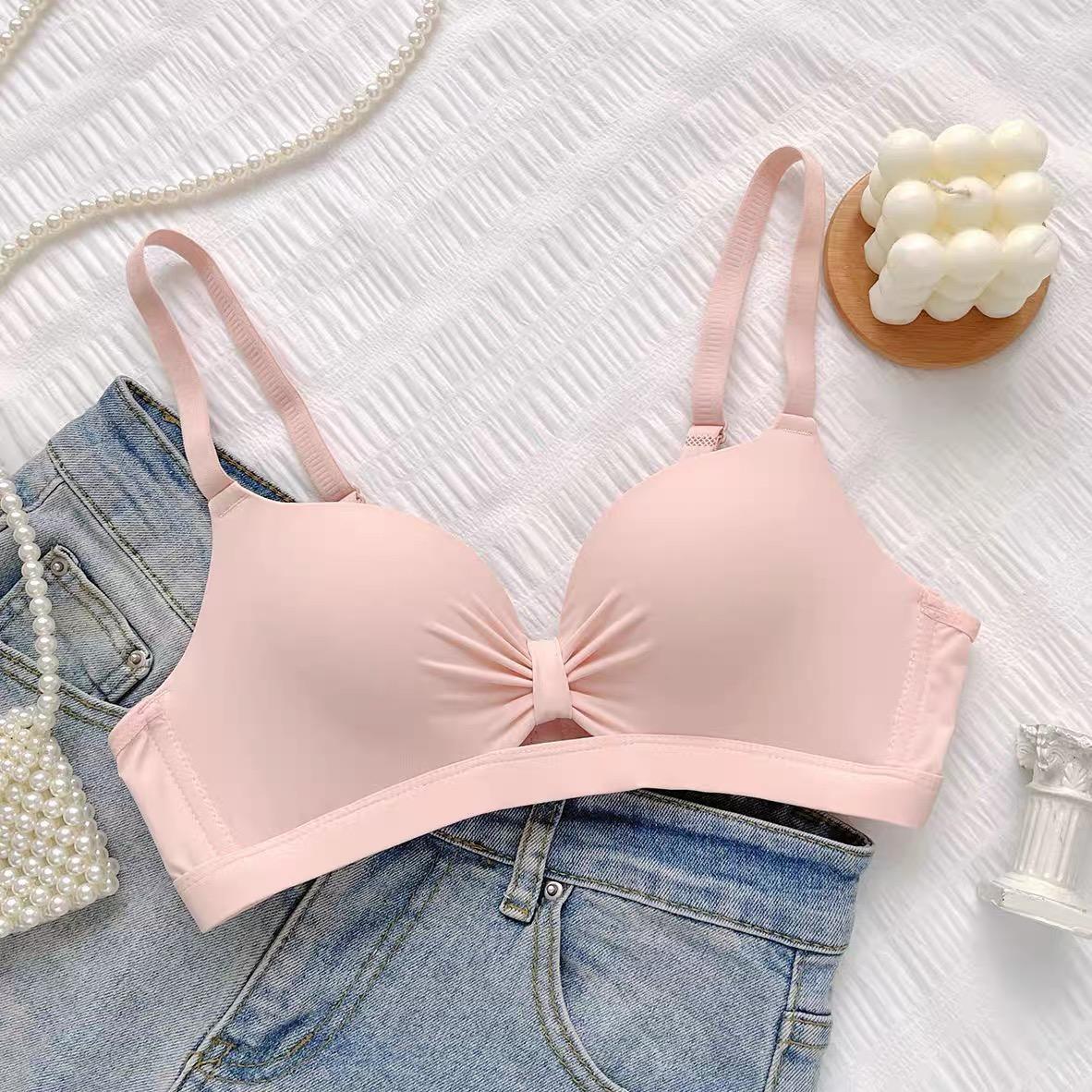ผู้หญิงฤดูร้อนบางหน้าอกเล็ก Gathering และขยายสีทึบไร้สาย Breathable Bra  ny112 Clothing Women เสื้อผ้า บรา