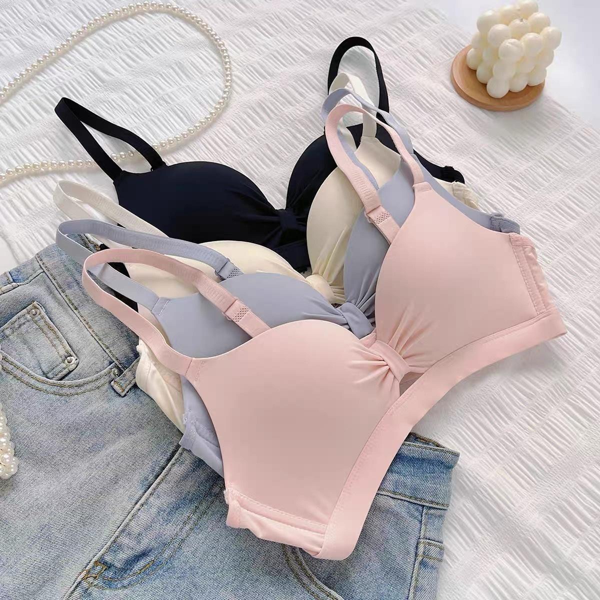 ผู้หญิงฤดูร้อนบางหน้าอกเล็ก Gathering และขยายสีทึบไร้สาย Breathable Bra  ny112 Clothing Women เสื้อผ้า บรา