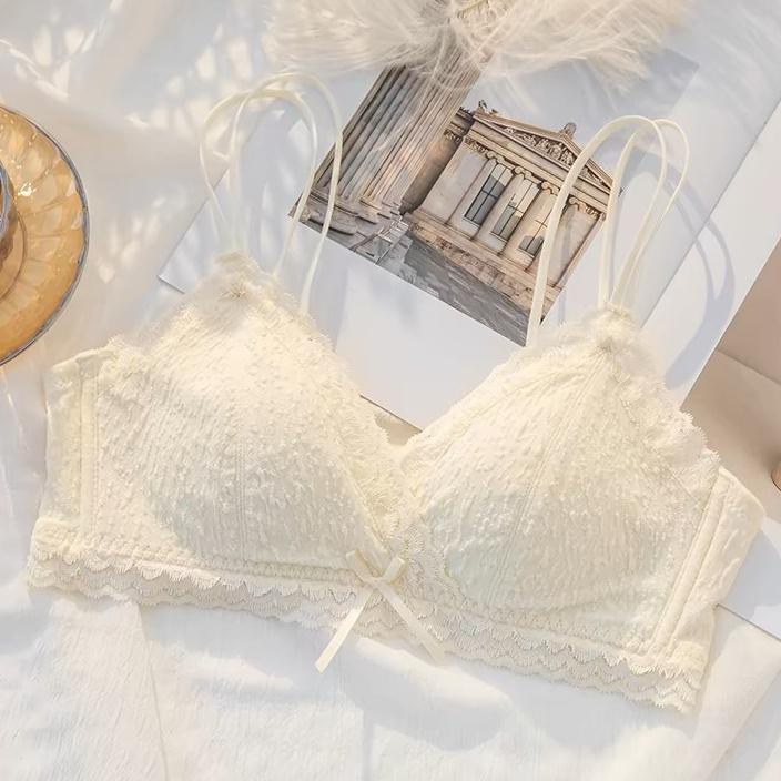 Girly Lace Bowชุดชั้นในไร้สายเต้านมเล็กPush Upภาษาฝรั่งเศสคำสามเหลี่ยมคัพBra   ny100