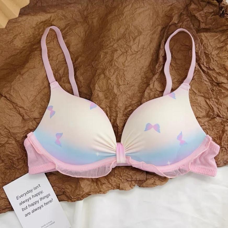 สีไล่ระดับสีไร้สายชุดชั้นในผู้หญิงเล็ก Push-Up สนับสนุน Secondary Breast Anti-Sagging Lace Trimmed Bra ชุด ny115 Women Lady Clothing เสื้อผ้า