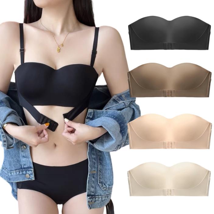 ปุ่มด้านหน้าชุดชั้นในที่ไม่มีสายหนังผู้หญิง Push-Up Bra ไร้รอยต่อฤดูร้อนบางชุดชั้นในที่มองไม่เห็น ny085 Clothing Women เสื้อผ้า ฟองน้ำ