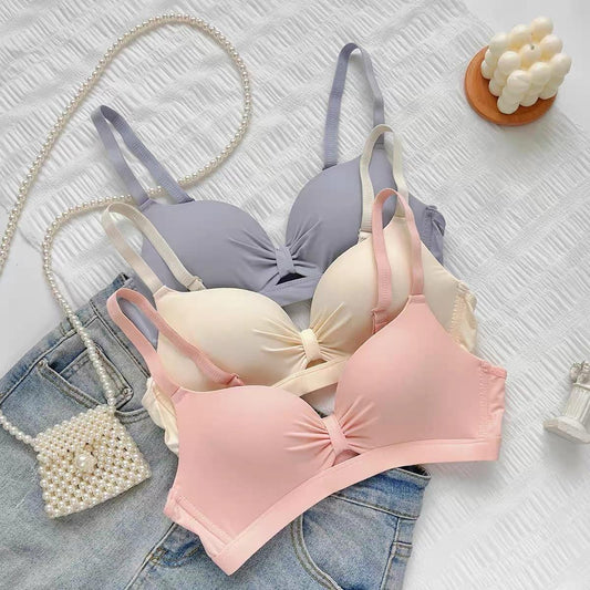 ผู้หญิงฤดูร้อนบางหน้าอกเล็ก Gathering และขยายสีทึบไร้สาย Breathable Bra  ny112 Clothing Women เสื้อผ้า บรา