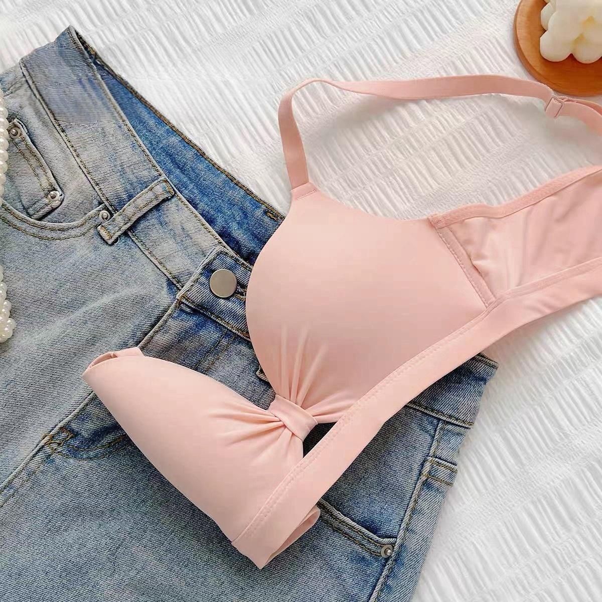 ผู้หญิงฤดูร้อนบางหน้าอกเล็ก Gathering และขยายสีทึบไร้สาย Breathable Bra  ny112 Clothing Women เสื้อผ้า บรา