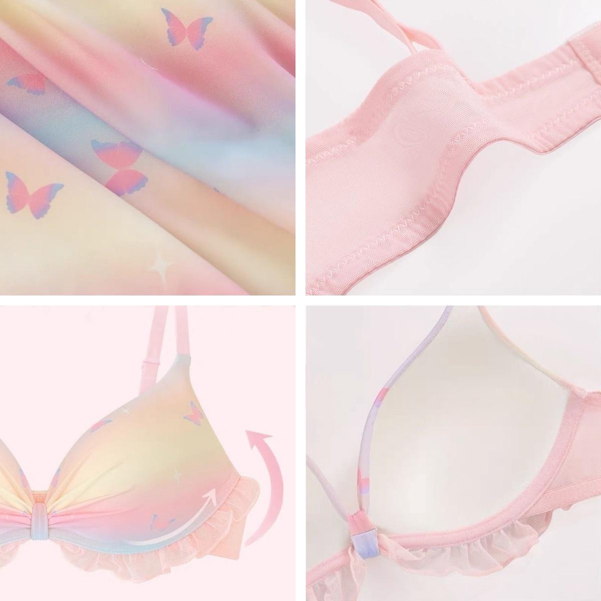 สีไล่ระดับสีไร้สายชุดชั้นในผู้หญิงเล็ก Push-Up สนับสนุน Secondary Breast Anti-Sagging Lace Trimmed Bra ชุด ny115 Women Lady Clothing เสื้อผ้า