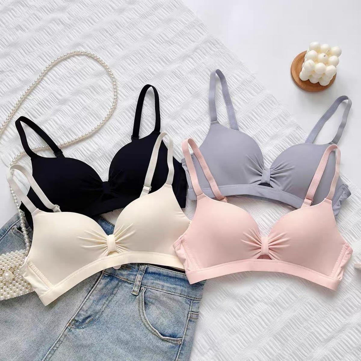 ผู้หญิงฤดูร้อนบางหน้าอกเล็ก Gathering และขยายสีทึบไร้สาย Breathable Bra  ny112 Clothing Women เสื้อผ้า บรา