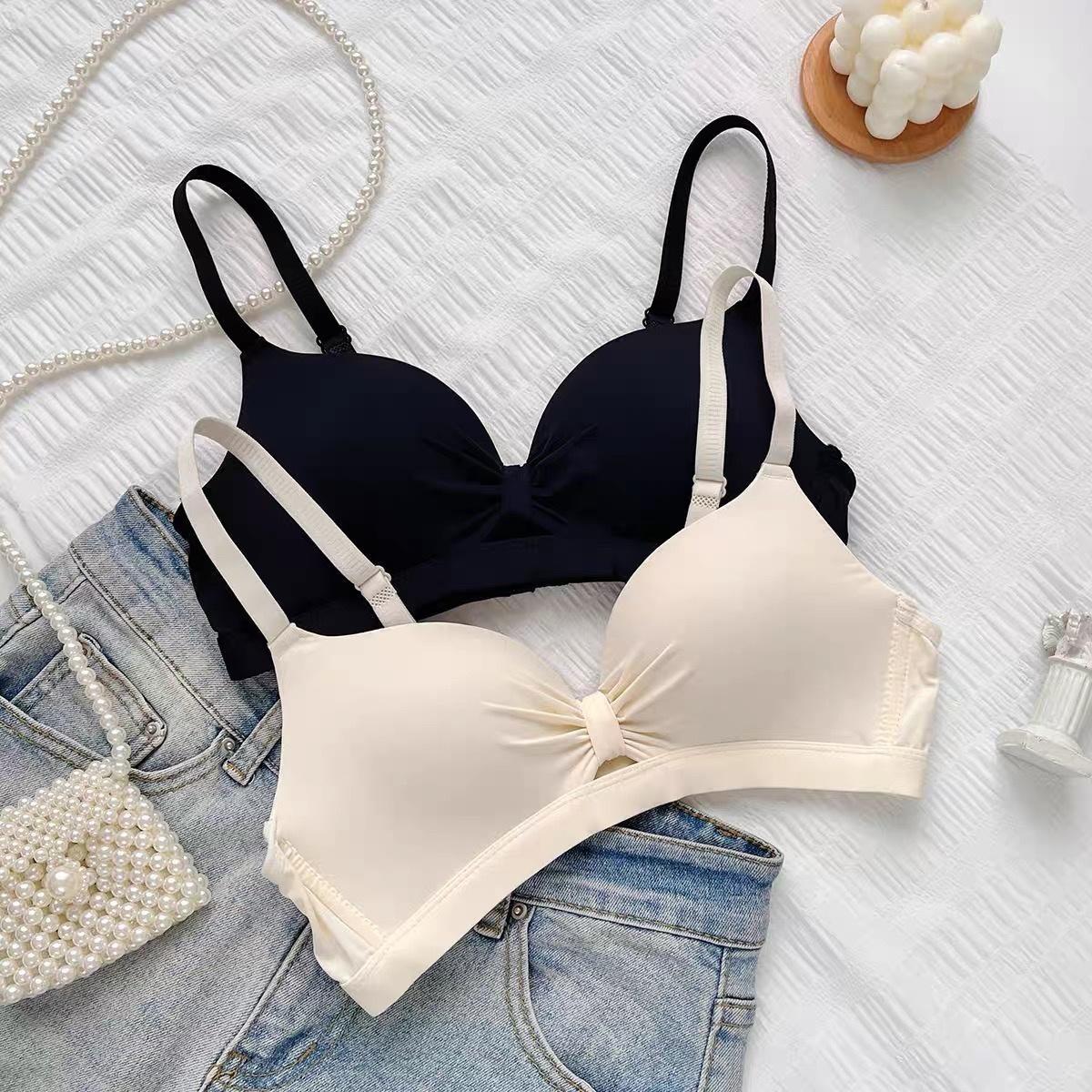 ผู้หญิงฤดูร้อนบางหน้าอกเล็ก Gathering และขยายสีทึบไร้สาย Breathable Bra  ny112 Clothing Women เสื้อผ้า บรา