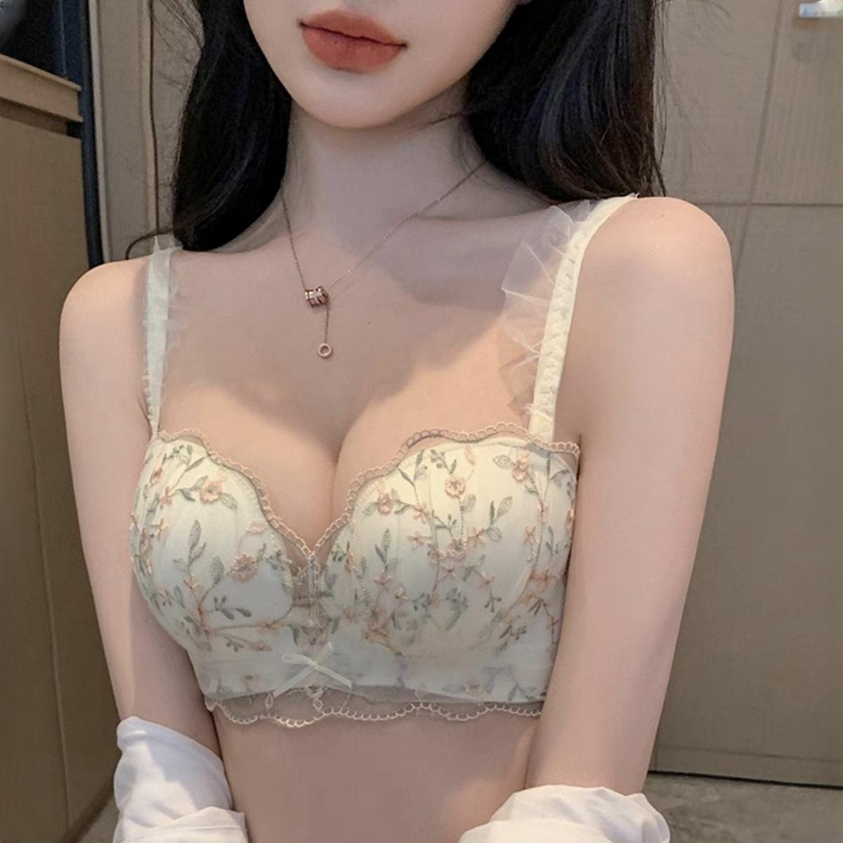 ชุดชั้นในลูกไม้ปักปักเซ็กซี่ของเด็กผู้หญิงถ้วย AA ด้านบนแสดงชุดชั้นในใหญ่หน้าอกแบนชุดชั้นในดันทรงหน้าอกเล็ก ny096 Lady Women Clothing เสื้อผ้า